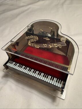 Decorative Clear Acrylic Grand Piano Music Box - Red Interior with original tags